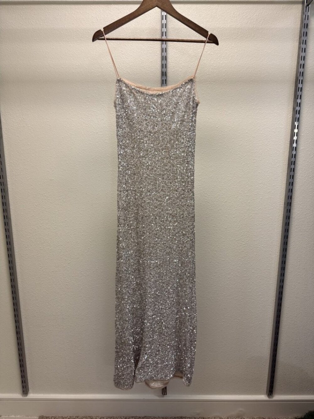 Zara ZW Collection Silver Sequin Slip Maxi Dress Fall Winter 2024 Size M